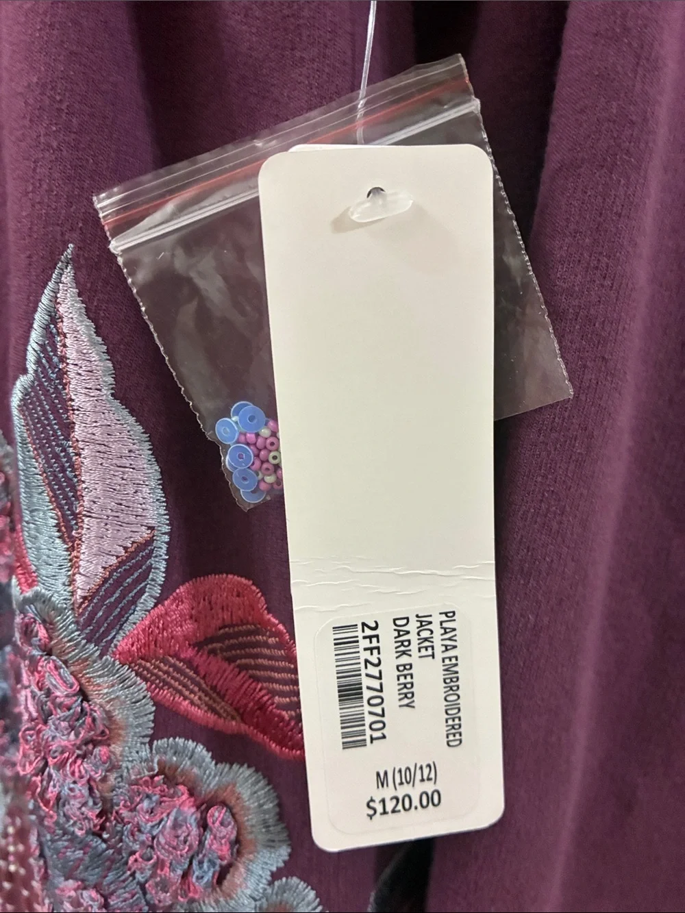 Soft Surroundings Plum Floral Embroidered Open Jacket - NWT - medium